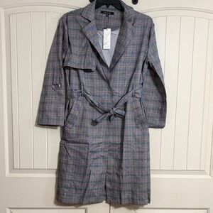 Stewart & Bolt Grey Plaid Trench Coat with Pink and Blue Windowpane NWT size M